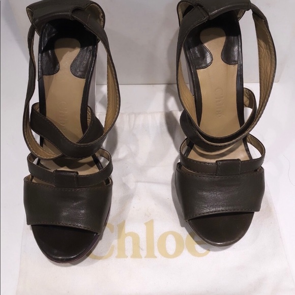 Chloe olive Platform wedge heels - Picture 3 of 10